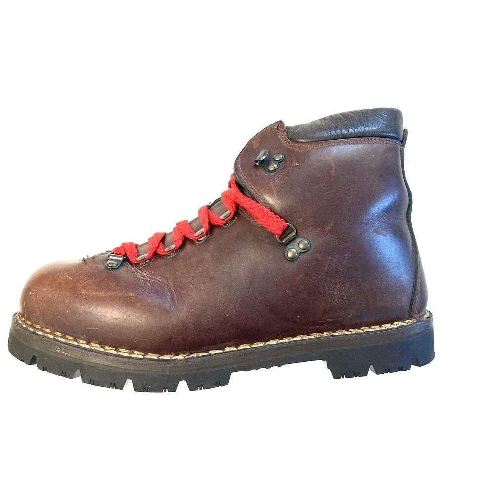 Vintage Leather Italian Mountaineering Hiking Boots Vibram Work Soles Men's 9D